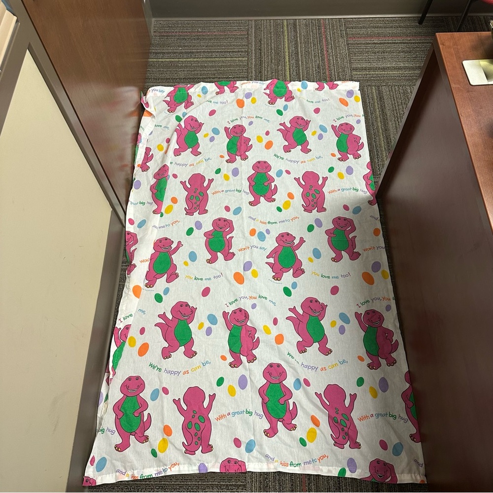 Vintage 1992 Barney Twin Size Flat Sheet
